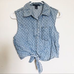 Forever 21 Denim Tie Front Crop Top